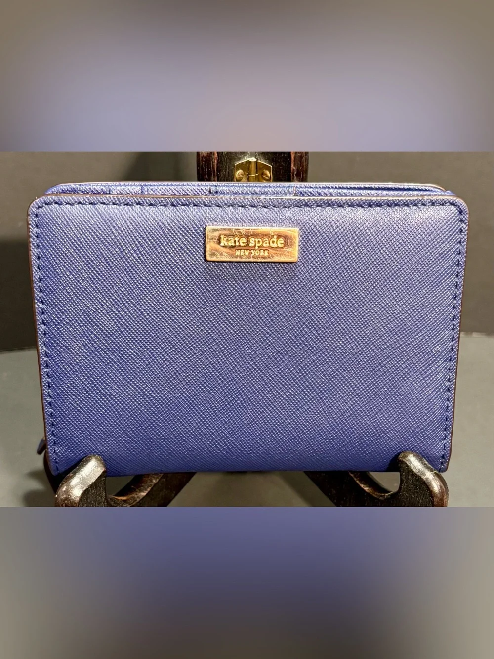 Kate Spade Blue Saffiano Leather Zip Around Wallet
